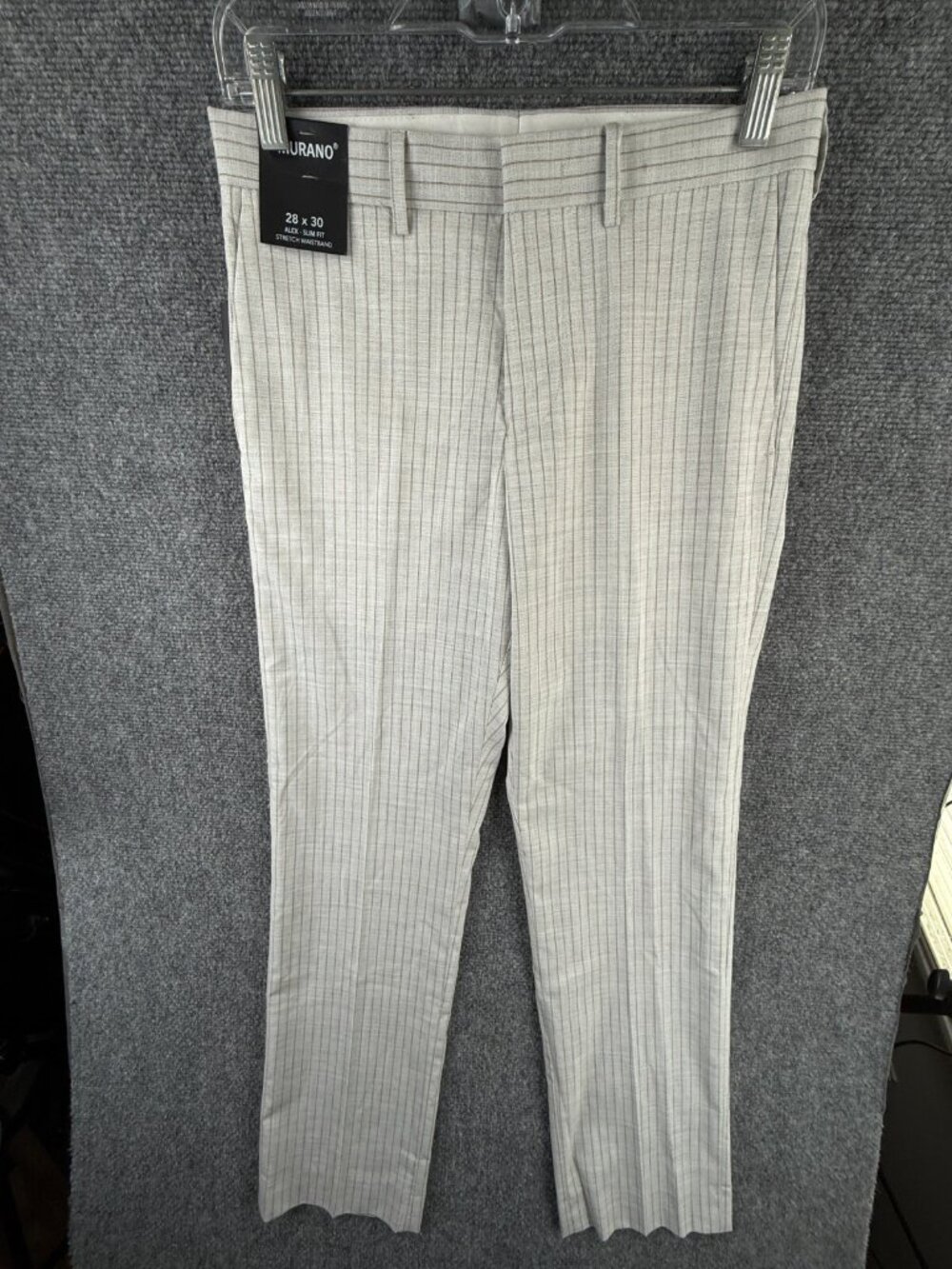 NWT Murano Alex Pants Striped Gray Woven Slim Hip Thigh Narrow Leg 28x30 Adult